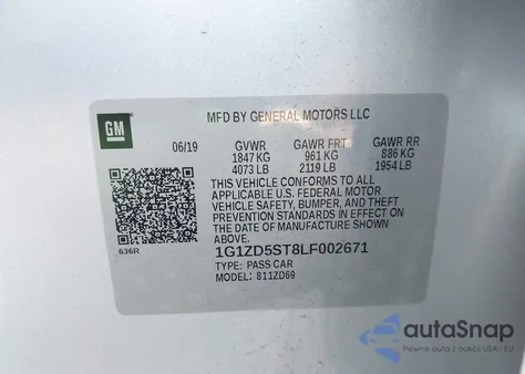 2020 Chevrolet Malibu Fwd Lt из США, поврежденный, VIN 1G1ZD5ST8LF002671